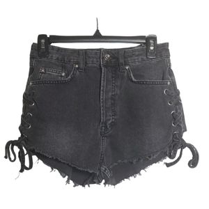 Hm Divided Shorts Womens 6 Grey Side Drawstring Denim Gray Shorts Distressed H&M